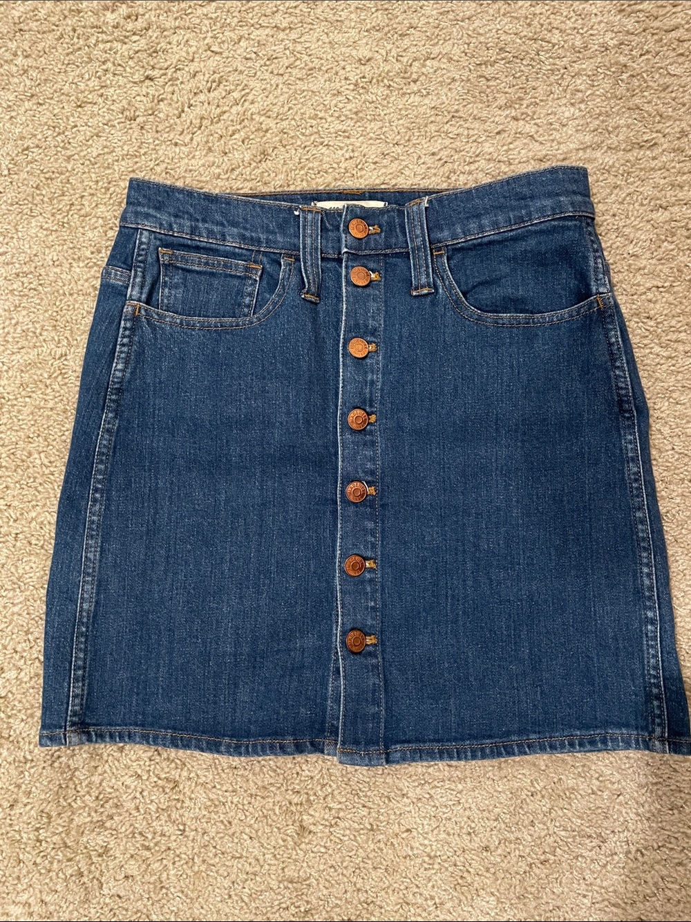 Madewell Dark Wash Button-Front Denim Mini Skirt